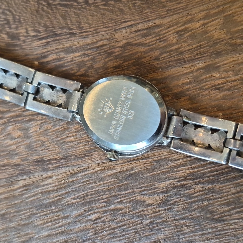 Vintage 925 Marcasite Heart Detail Chain Link Round Face Watch New Battery - Picture 9 of 12
